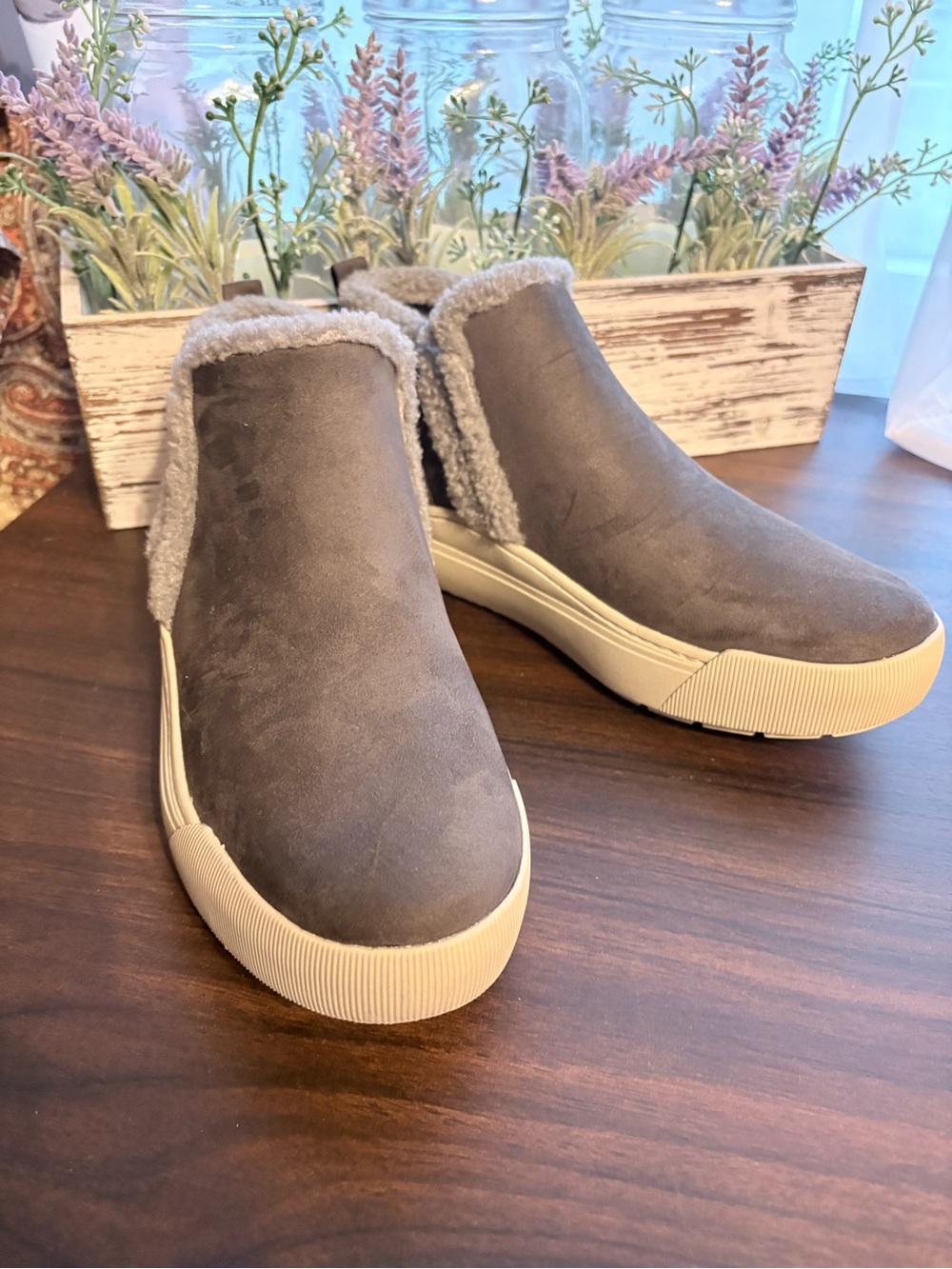Dr. Scholl's Gray Faux-Shearling Slip-On shoes